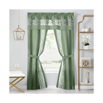 Pacifico 5 Piece Rod Pocket All In One Attached Semi Sheer Window Curtain Panels & Valance Set