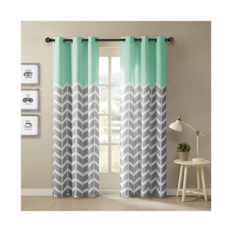 Alex Chevron Printed Room Darkening Grommet Top Panel Pair Curtain - 42x63" - Aqua