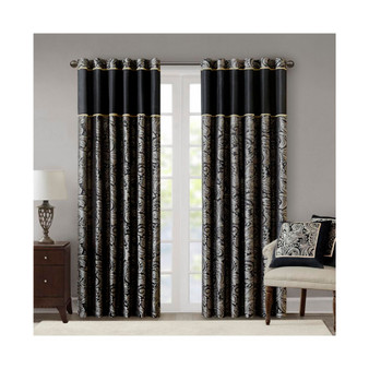 2-PC Aubrey Jacquard Curtain Panel Pair - 50x108" - Black