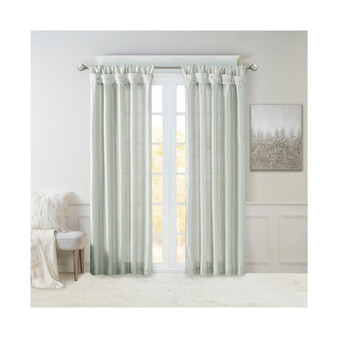 1-PC Emilia Twist Tab Lined Window Curtain Panel - 50x84" - Dusty Aqua