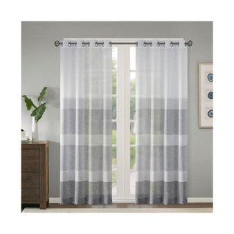 1-PC Hayden Woven Faux Linen Striped Window Sheer - 50x95" - Grey