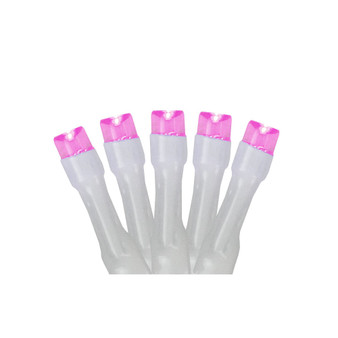 Set of 20 Battery Operated Pink LED Wide Angle Christmas Lights - White Wire