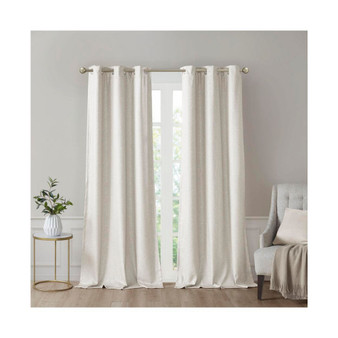 2-PC Polyester Printed Faux Silk Total Blackout Window Curtain Panel Pair, Ivory - 42x95"