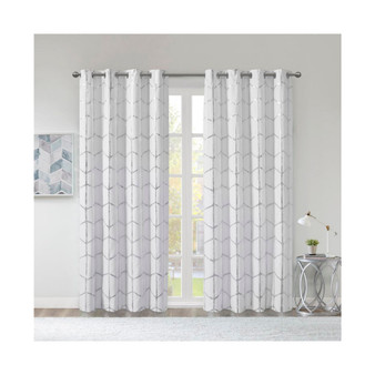 1-PC Total Blackout Metallic Print Grommet Top Curtain Panel - 50x84" - White/Silver