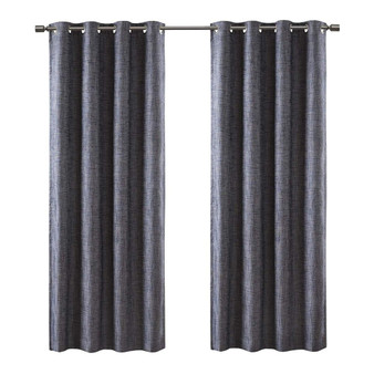 Maya Printed Heathered Blackout Grommet Top Curtain Panel, Navy - 50x84"