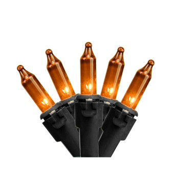 Set of 35 Orange Mini Christmas Lights 2.5" Spacing - Black Wire