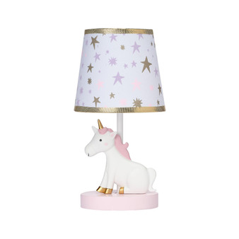 Rainbow Unicorn Pink/White Nursery Lamp with Shade & Bulb