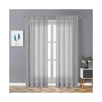 Montauk Accents Ultra Lux 2 Piece Rod Pocket Silver Sheer Voile Window Curtain Panels - 84 in. Long