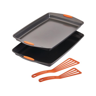 Bakeware Oven Lovin' Nonstick Double Batch Cookie Pan and Utensil Set, 4-Pc., Orange Handles