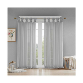 1-PC Rosette Floral Twist Tab Top Window Curtain Panel, Grey - 50x84"