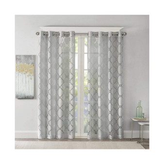 Eden Fretwork Burnout Sheer Curtain Panel - 50x84" - Grey