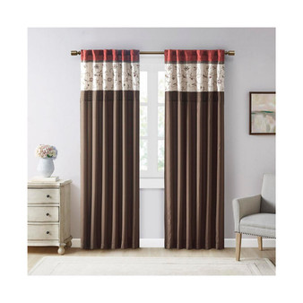 1-PC Serene Embroidered Window Panel Curtain, Red - 50x84"