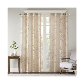 1-PC Leilani Palm Leaf Burnout Window Sheer - 50x63" - Natural
