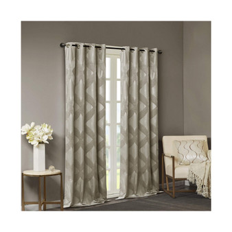 Bentley Ogee Knitted Jacquard Total Blackout Curtain Panel - 50x84" - Taupe