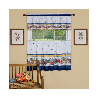 Fruity Tiles Tier and Valance, Window Curtain Set, 58x36