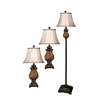 Linen Fabric Shade Floor and Table Lamp Set, Pack of 3