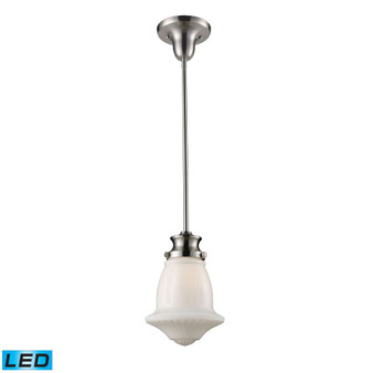 Schoolhouse 1-Light Pendant in Satin Nickel - LED Offering Up To 800 Lumens (60 Watt Equivalent) With