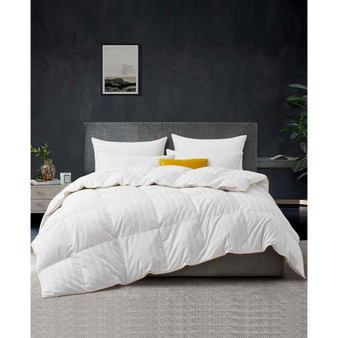500 Thread Count Cotton Fabric All Season Classic Stripped White Goose Down Fiber Comforter, Full/Queen