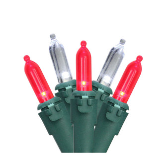 Set of 50 Red Pure White LED Mini Christmas Lights 4" Spacing - Green Wire