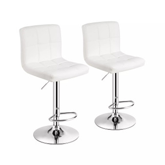 Set of 2 Adjustable Bar Stools PU Leather Swivel Kitchen Counter Pub Chair