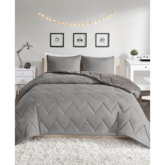 Kai Twin/Twin XL Solid Chevron Quilted Reversible Microfiber to Cozy Plush 2 Piece Comforter Mini Set