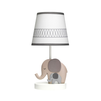 Elephant Love Gray/White Nursery Lamp with Shade & Bulb