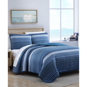 Coveside Blue Cotton Reversible 2-Piece Quilt Set, Twin