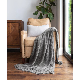 Slub-Yarn Fringed Throw, 60" x 50"