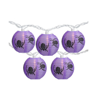Spider Paper Lantern 10 Piece Halloween Lights with 8.5' White Wire Set