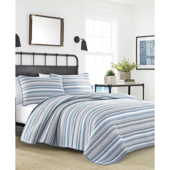 Jettison Grey/Blue Cotton Reversible 3-Piece Quilt Set, Full/Queen