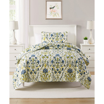 Province Floral Damask Printed Pinsonic Quilt Set, Twin