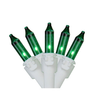 Set of 50 Green Mini Christmas Lights 2.5" Spacing - White Wire