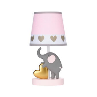 Eloise Pink/Gold Elephant and Heart Lamp & Shade with Bulb