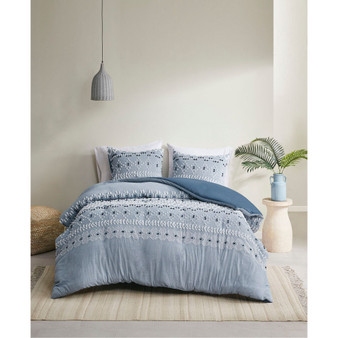 Dora Cotton Chambray 3-Piece Duvet Cover Set, Full/Queen