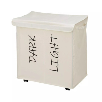 Divided Laundry Hamper Basket with Lid, Fabric Handles