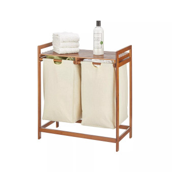 Bamboo Double Laundry Hamper, Large Capacity