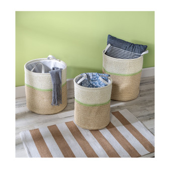 Small Nesting Paper Straw Baskets with Handles, Set of 3