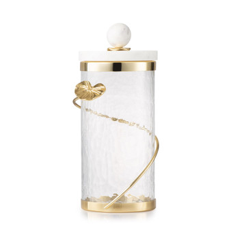Glass Canister with Heart Detail and Marble Lid with Ball Knob Set, 2 Piece