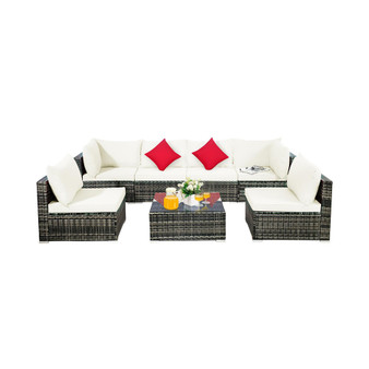 7PCS Patio Rattan Furniture Set Sectional Sofa Garden