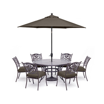 Chateau Outdoor Aluminum 7-Pc. Set (60" Round Dining Table & 6 Dining Chairs) with Outdoor Cushions, Created for Macy's