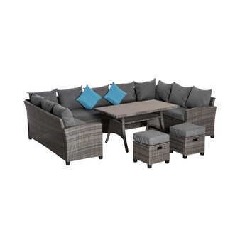 6 Pieces Patio Wicker Conversation Furniture Sets, Outdoor All Weather PE Rattan Sectional Sofa Set, with Wood Grain Plastic Coffee Table & Cushions for Lawn, Garden, Mixed Grey