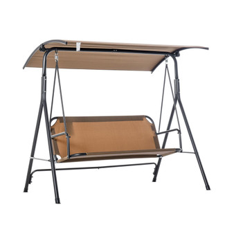 Outdoor Patio Swing Chair, Seats 3 Adults, Adjustable Sun Shade Canopy, Strong Steel Frame, Comfortable Rocker Bench, Brown