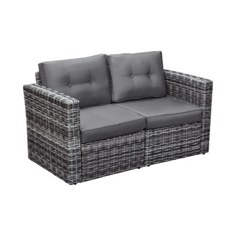 2 Piece Patio Wicker Corner Sofa Set, Outdoor PE Rattan Furniture, with Curved Armrests and Padded Cushions for Balcony, Garden, or Lawn, Lawn, Grey