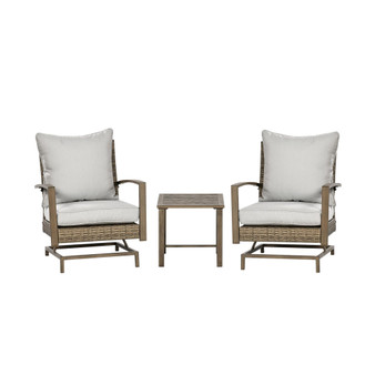 3-Piece Patio Bistro Set, PE Rattan Wicker Outdoor Furniture with Soft Cushions, 2 Armchairs, Slatted Coffee Table for Porch, Backyard, Garden, Light Gray