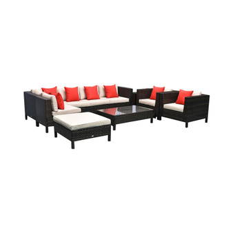 9-Piece Patio Furniture Sets Outdoor Conversation Sets, Sofa Sets with Removable Cushion, Footstool and Coffee table for Balcony, Backyard Sand