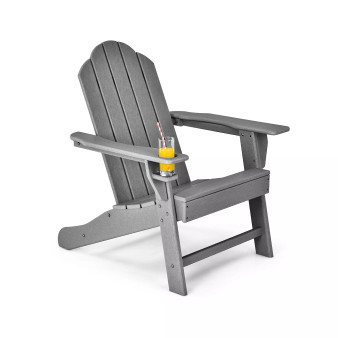 Patio Adirondack Chair Weather Resistant Garden Deck W/Cup Holder