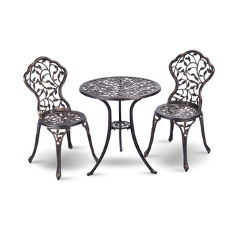 Outdoor Patio Furniture leaf Design Cast Aluminum Bistro Set Antique Copper