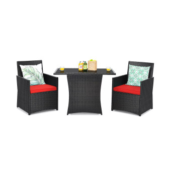 3PCS Patio Rattan Furniture Set Cushion Sofa Armrest Garden Deck