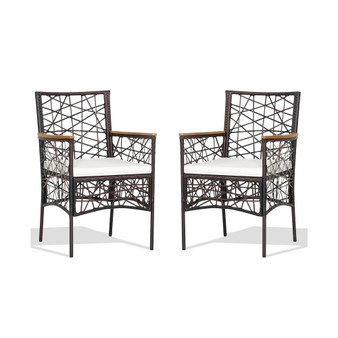 2pcs PE Wicker Patio Bistro Chairs Acacia Wood Armrests