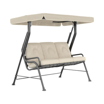 3-Seat Patio Swing Chair, Outdoor Canopy Swing with Adjustable Shade, Cushion, for Porch, Garden, Poolside, Backyard, Cream White